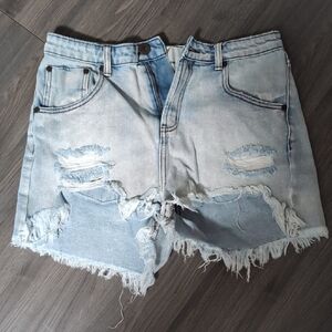 One Teaspoon Light Blue Distressed Jean Shorts